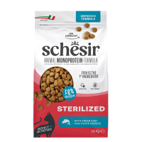 6X Schesir Monoproteïne Promo Kattenvoer Droog Sterilized Vis 1,5 kg