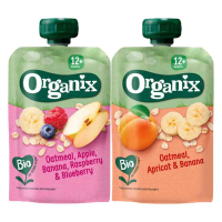Organix Knijpfruit Oats Duo Pack 12+m Haver, Appel & Banaan + Haver, Abrikoos & Banaan Pakket