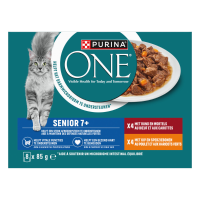 5X Purina ONE Senior Pouch Rund & Kip 8 x 85 gr