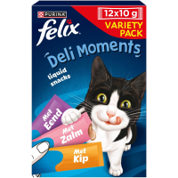 7X Felix Deli Moments Kat Liquid Snacks Eend, Zalm & Kip 12x10 gr