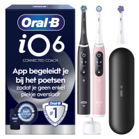 Oral B iO 6 Elektrische Tandenborstel Dubbelpak Zwart en Roze + 3 Opzetborstels + Premium Reisetui 2 stuks