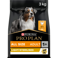 4X Pro Plan Hondenvoer Droog Adult All Sizes Light Sterilised Kip 3 kg