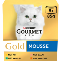 Gourmet Gold Kattenvoer Nat Mousse Kip   Zalm   Niertjes   Konijn 8 x 85 gr