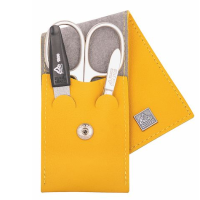 Erbe Lederen Manicure Etui met Drukknoopsluiting Mosterd Geel (3 delig)