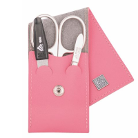 Erbe Lederen Manicure Etui met Drukknoopsluiting Oud Roze (3 delig)