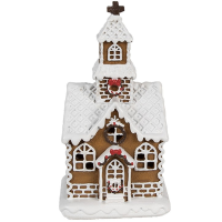 Peperkoekhuisje met LED verlichting kerkje bruin/wit