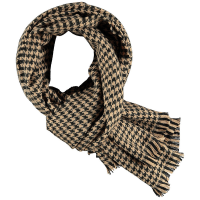 Langwerpige sjaal camel met pied de poule print