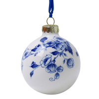 Kerstbal Delfts Blauwe Bloemen   keramiek   5 cm