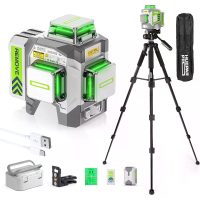 Huepar ZK03CG 3x360° 3D 12Lijnen Groene Laserniveau met 50 inch Statief Puls modus Zelfnivellerend Oplaadbare Powerbank