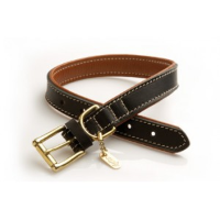 Hurtta Zwarte Leren Halsband Met Bruin Voor De Hond 35 Cm