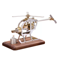 HX 15 Stirlingmotor Helikopter Model Bouwset Fysieke Luchtenergie Verbrandingsmotor met Zwarte Notenhouten Basis Technol