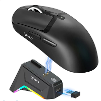 HXSJ T10 Driedelige Draadloze Gaming Muis met RGB Opladingsdock S205 Sensor 12000DPI 1KHz Rapport Frequentie 58g Lichtge