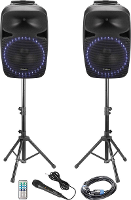 Ibiza Sound PKG15A SET Actieve PA luidsprekerset Bluetooth, Ingebouwd lichteffect, incl. Statief, incl. Microfoon