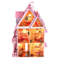 Iie Create Diy Wood Dream House With Light Miniature And Furniture Large Villa