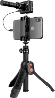 IK Multimedia iRig Mic Video Bundle Smartphone microfoon Statief Zendmethode:Kabelgebonden Incl. Standaard, Incl. Windkap USB, Hoofdtelefoon (3.5 Mm jackplug)