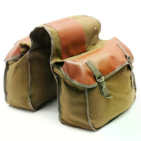 Motorfietstas in khaki van canvas voor aan de zijkant van de motorfiets
