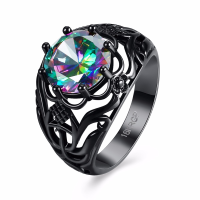 Inalis Black Hollow Pattern Rainbow Zircon Ring For Women