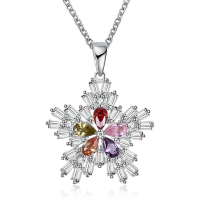 Inalis Colorful Zirconia Snowflake Pendant Necklace