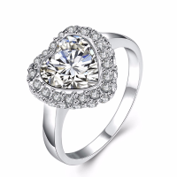 Platinum Heart Crystal Full Rhinestone Wedding Ring Gift For Women