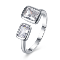 Inalis Platinum Plated Square Rhinestone Ring Opening Finger Rings