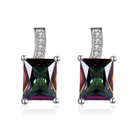 Inalis Women's Square Ear Stud Rainbow Rhinestone Earrings