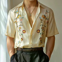 INCERUN Heren Bloemenprint Sjaalkraag Korte Mouw Shirt Casual Dagelijks Knop Sluiten Sjaal Top Voor Mannen S 5XL