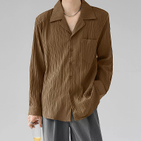 INCERUN Heren Casual Shirt Effen Kleur Lange Mouw Kraag Overhemd met Enkele Kleur Strepen,Losse Pasvorm