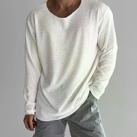 INCERUN Heren Casual T shirt Losse Lange Mouwen Crew Neck T shirt Mode Effen Kleur Ademend Perspectief Mannelijke Shirts