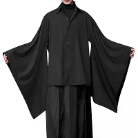 INCERUN Heren Casual Zwarte Overhemd,Knoopsluiting Lange Mouwen Overhemd,Chic Retro Kraag Losse Vleermuismouwen Overhemd