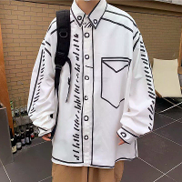 INCERUN Heren Comic Style Print Lange Mouw Shirt Mode Grappige Lijn Kraag Top voor Mannen