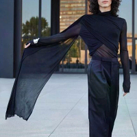 INCERUN Heren Cross Deconstructed Ribbons Ontwerp Lange Mouwen Top T shirts Mode Effen Kleur Doorzichtig Hoge Rekbaarhei