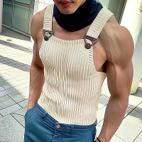 INCERUN Heren Effen Brei Textuur Mouwloze Vest Mode Effen Kleur Metaal Knoop Band Top voor Mannen