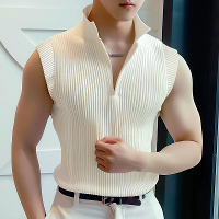 INCERUN Heren Effen Gebreide Textuur Notch Hals Vest Elastische Mouwloze Tanktop voor Mannen