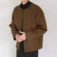 INCERUN Heren Effen Knopen Voorkant Casual Tweed Jas Comfortabele Ronde Hals Buitenkleding met Zijzakken Grote Maat S 5X