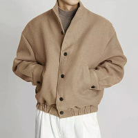 INCERUN Heren Effen Staande Kraag Knop Front Jacket Casual Herfst Winter Bovenkleding met Zakken S 5XL