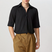 INCERUN Heren Effen Textuur Casual Korte Mouwen Shirt Mode V hals Kraag Top voor Mannen