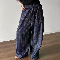 INCERUN Heren Geruite Broek Comfortabele Elastische Taille Met Zakken Casual Losse Pasvorm Wijde Benen Thuisbroek Voor G