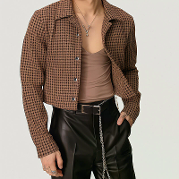 INCERUN Heren Geruite Metalen Knop Jacket Crop Top Mode Korte Casual Revers Jassen Grote Maten voor Lente Herfst S 5XL