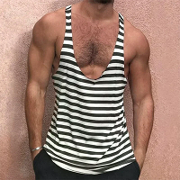 INCERUN Heren Gestreepte U Hals Mouwloze Casual T shirt Eenvoudige Gym Sport Tanktop