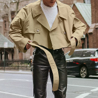 INCERUN Heren Jassen Met Kraag Lange Mouwen Effen Kleur Streetwear Mannelijke Korte Jassen Losse Casual Jassen Met Riem