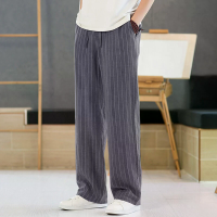 INCERUN Heren Katoen Linnen Gestreepte Rechte Pantalons Met Zakken,Comfortabele Elastische Taillebroeken Heren S 5XL Voo