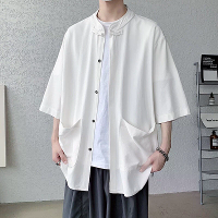 INCERUN Heren Katoen Linnen Halve Mouw Shirt Effen Kleur Comfortabele Losse Pasvorm Casual Staande Kraag Top voor Heren