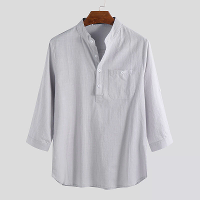 Heren Linnen Casual Pullover Henley Shirts