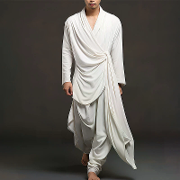 INCERUN Heren Onregelmatig Ontwerp Tweedelige Set Comfortabele Effen Kleur Stof Lange Mouw Top en Broek met Zakken Casua