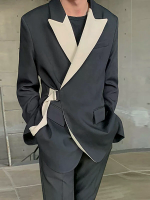 Heren Onregelmatige Patchwork Riemige Casual Lange Mouw Blazer