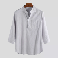 INCERUN Heren Overhemden Linnen Casual Rolmouw Loose Knopen Pullover Henley Overhemden Zomer Dagelijks Casual Overhemden