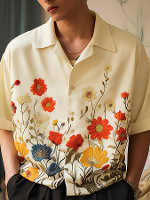INCERUN Heren Overhemden Modieuze Bloemenprint Overhemd Heren Zomerstraatkleding Revers Korte Mouw Bovenkleding Dagelijk