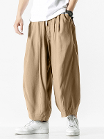 Heren Retro Casual Wijde Pijpen Katoen Linnen Losse Yoga Broek