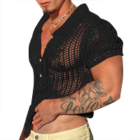 INCERUN Heren Shirts Effen Kleur Hollow Out Kraag Top Shirts Zomer Coole Feest Top Mode Mannelijke Kleding