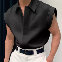 INCERUN Heren Shirts Effen Kleur Mouwloze Shirt Casual Dagelijks Revers Streetwear Shirt Heren Kleding Zomer Man Shirts